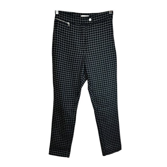 H&M Womens High Rise Check Print Cropped Trouser Pants Black White Size 8 Career - Picture 1 of 9